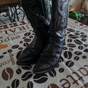 Vintage Python Cowboy Boots Black, Rare Embroidery Pattern Size 9D